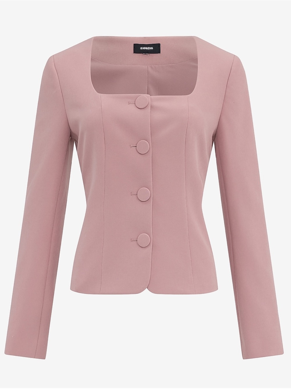 Signature Stretch Fitted Collarless Square Neck Blazer
